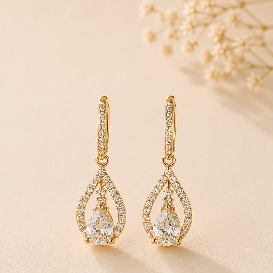 Pear Halo Drop Earrings